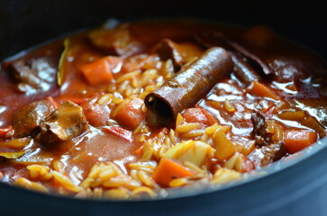 Giouvetsi - Greek lamb and orzo stew. Balkanian cuisine