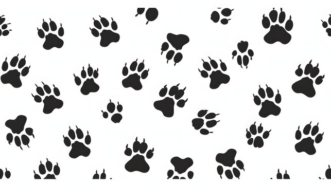 black paw prints in a seamless pattern on a white background,