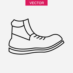 Hiking boot vector icon.  Mens boots shoe vector liner illustration on white background..eps