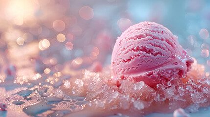strawberry ice cream in waffle cone - obrazy, fototapety, plakaty