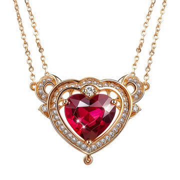 Heart shaped golden ruby necklace with diamonds, AI Generative.