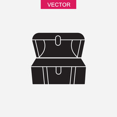 Opened treasure chest flat icon, Pirates chest simple black flat illustration on white background..eps