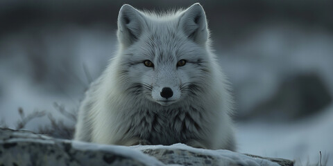 Majestic Arctic Fox in Snowy Habitat: A Tranquil Wildlife Banner - Powered by Adobe