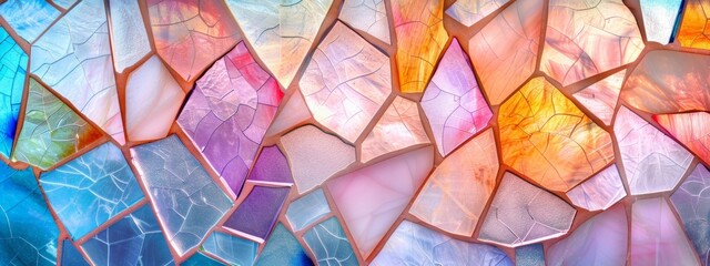 beauty of stained glass with a split background featuring intricate patterns and translucent pastel colors.