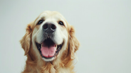 Joyful golden retriever smiling broadly, radiating happiness and the warmth of canine friendship.