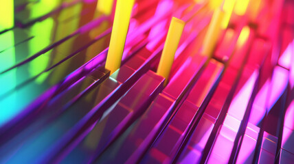 Vibrant rainbow colors on piano keys, a musical spectrum.