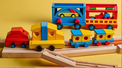 toy train on a wooden board, ai generated