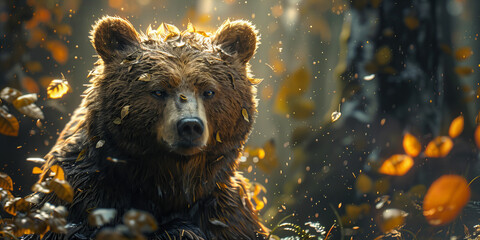 Enchanted Autumn Forest Majesty: A Bear Among Gleaming Leaves Banner