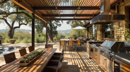 Fototapeta premium Modern Outdoor Kitchen With Grill and Table