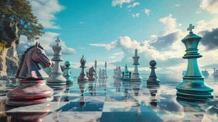 A breathtaking view of a chessboard featuring extraordinary pawn and king pieces
