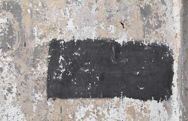 Concrete wall texture with black stain of paint. Grunge concrete wall background. Abstract wallpaper. 