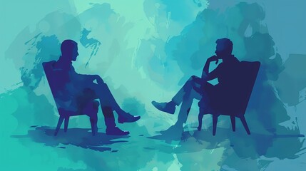 A visual representation of psychotherapy featuring the silhouettes of two individuals, symbolizing the dynamic between therapist and patient, crafted as a vector illustration