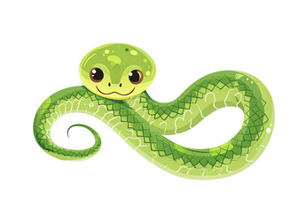 Obraz premium Cute green snake isolated. Flat cartoon illustration