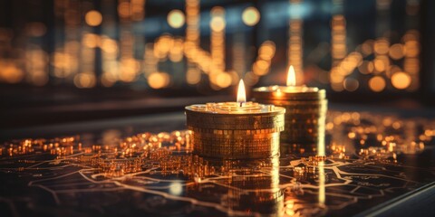 Two Lit Candles on Table Generative AI