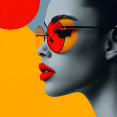 Portrait of a beautiful young woman with red lips in sunglasses.