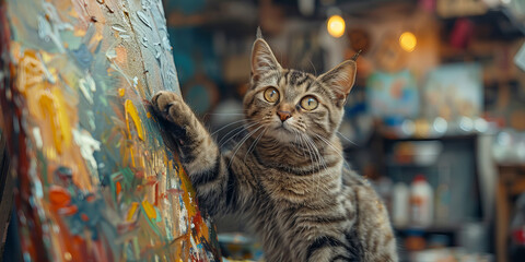 Curious Feline Masterpiece: Whiskers and Wonders Art Studio Banner
