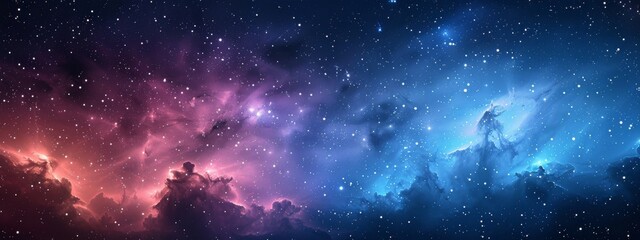 enchantment of a starry night sky with a split background showcasing pastel shades of indigo, midnight blue, and deep purple, adorned with twinkling stars and constellations. - obrazy, fototapety, plakaty