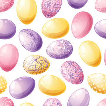 Seamless pattern with Easter eggs. Background for Easter. Great for wrapping paper, textiles, fabric, wallpaper, etc