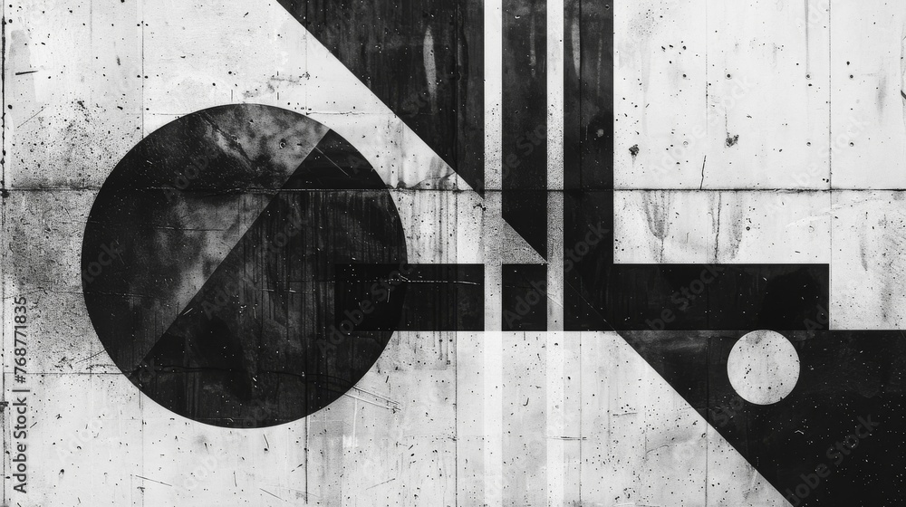 Poster split background with an abstract geometric design, using contrasting tones of black and white.
