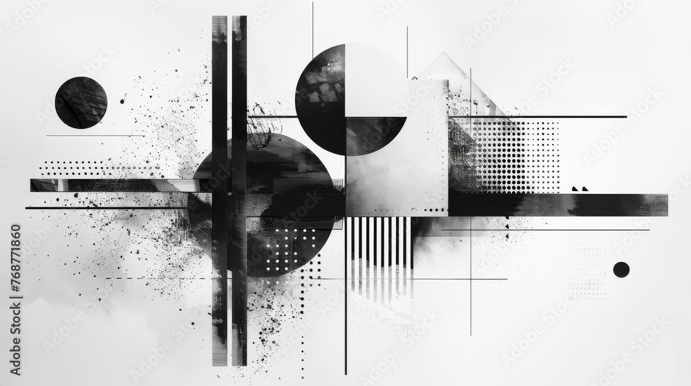 Poster split background with an abstract geometric design, using contrasting tones of black and white.