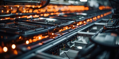 Fototapeta premium Bustling Factory Floor With Machines and Lights Generative AI