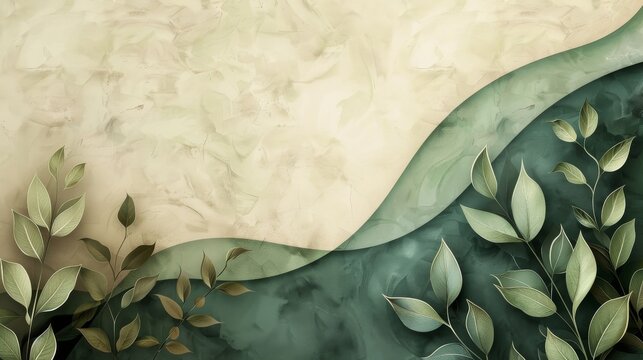 split background with a botanical motif, featuring muted tones of sage green and earthy brown.