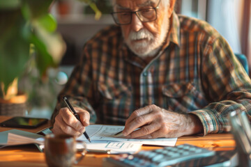 Retiree creates a budget for living on retirement. Budget plan for retirement.