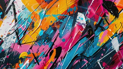 Abstract colorful background with geometric textured oil or acrylic shapes. Artistic banner with expressive graffiti wall texture and brush strokes - obrazy, fototapety, plakaty