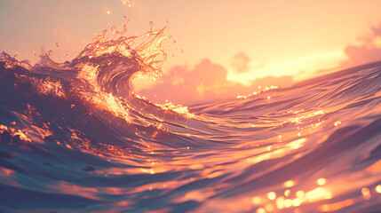 Setting sun over ocean waves