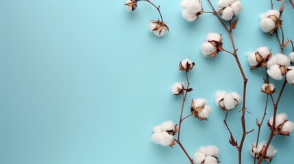 cotton branches on a light blue background.