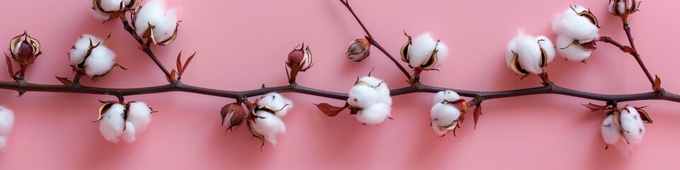 cotton branches on a light pink background.