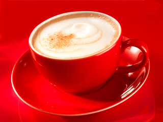 Classic-Cappuccino, Cappuccino, rote Tasse, Kaffee, Italien, 