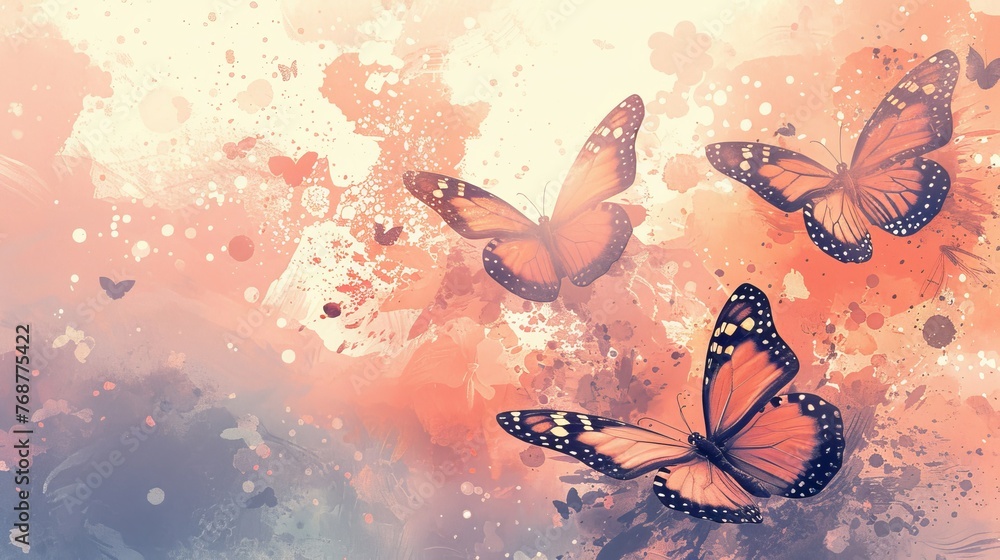 Poster minimalist split background using soft pastel hues of peach and lavender.