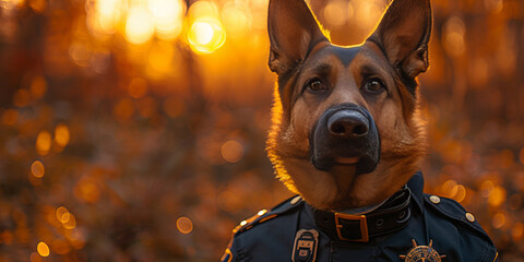 Noble Canine Officer in Autumn Glow: Dedication and Service Banner