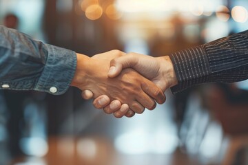 Professionals exchanging handshakes at a workplace. Generative Ai