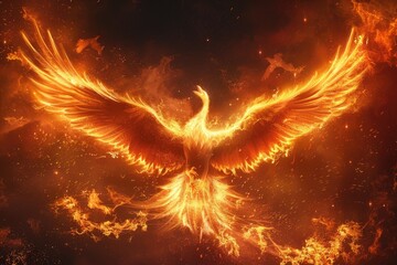 Phoenix burning in the fire. Phoenix in the fire. Generative Ai