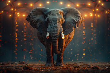 Majestic Elephant Stands Center Stage Under Enchanting Lights Banner