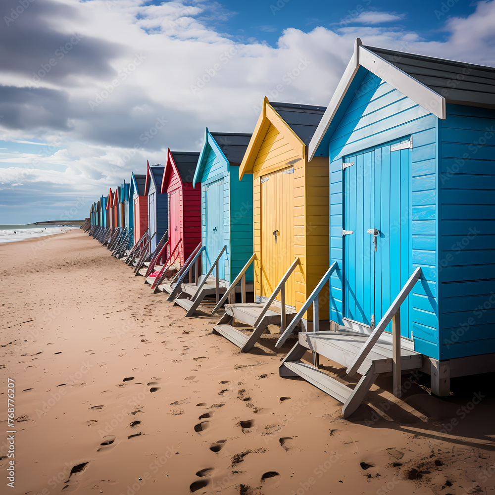 Wall mural A row of colorful beach huts. 