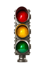 Traffic Light with Red, Yellow, and Green Lamps on Transparent Background - Road Signalization Concept