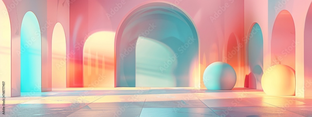 Poster split background with irregular shapes dividing the sections vertically.