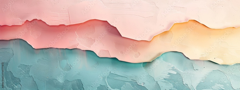 Poster split background with irregular shapes dividing the sections vertically.