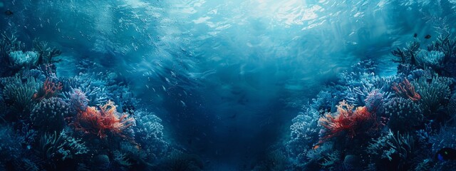 split background with an underwater theme, using shades of aquamarine and deep sea blue. - obrazy, fototapety, plakaty