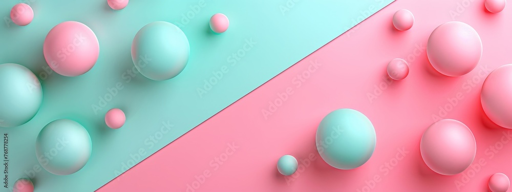 Poster split background with pale pink and mint green, incorporating minimalist circular light elements arr