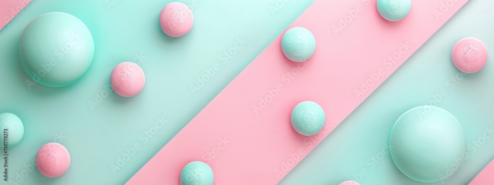 Poster split background with pale pink and mint green, incorporating minimalist circular light elements arr