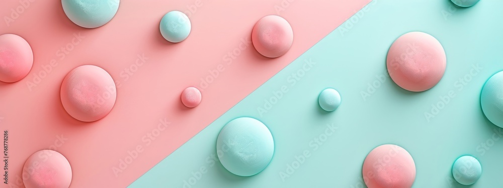 Poster split background with pale pink and mint green, incorporating minimalist circular light elements arr