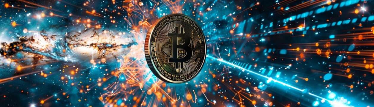With technology as its engine Bitcoin soars through the data matrix towards the vast expanse of the stars