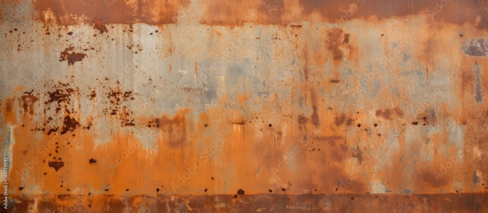 Poster A background of a rusted steel wall with a rough texture, showing signs of rust and peeling paint, creating an aged and weathered look