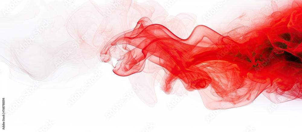 Aufkleber a close-up view of a swirling pattern created by red and white smoke against a plain white backdrop