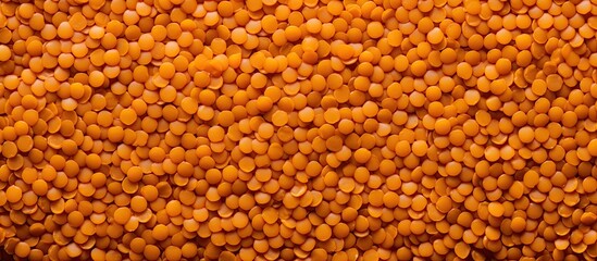Detailed view of a cluster of yellow lentils stacked together, showcasing their vibrant golden...