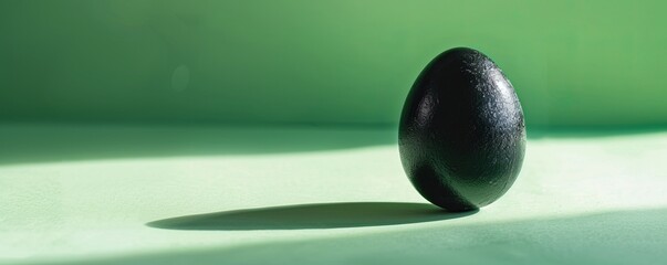 black egg on green background.